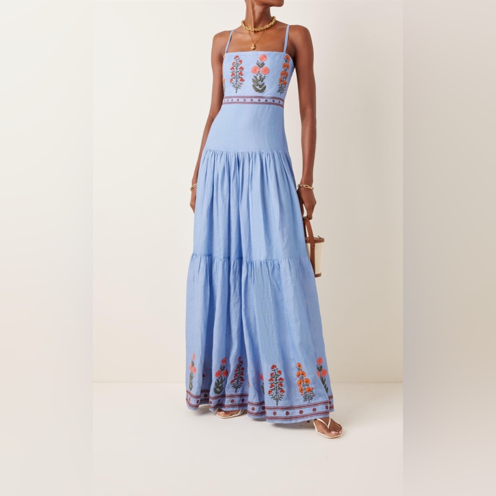 Agua Bendita Lima Dahlia Linen Maxi Dress Size Medium